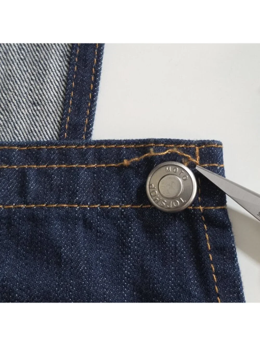 Topshop Moto Selvedge Denim Overalls Womens US 8 Navy Rigid Italy Preppy Grunge - Picture 14 of 16